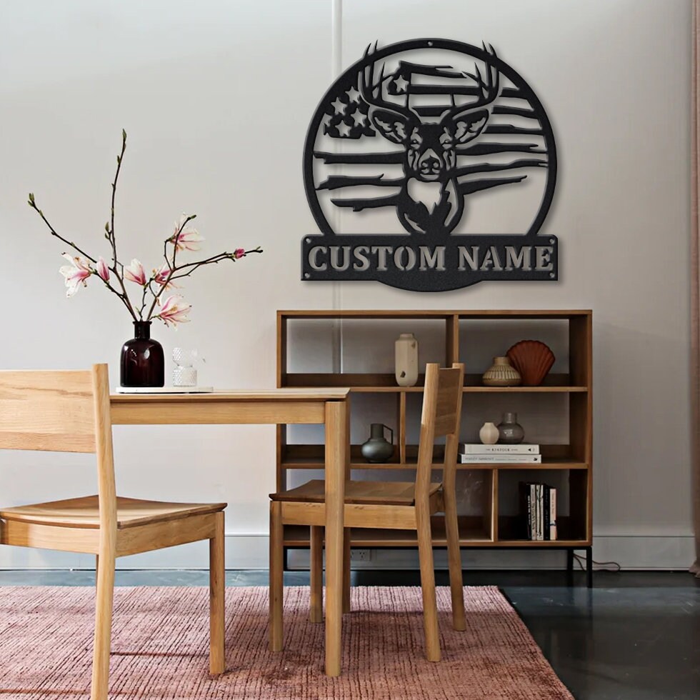 Custom USA Flag Deer Hunting Metal Sign Art Personalized Deer Etsy