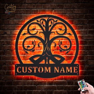 Roots Tree Familie Metallschild LED-Leuchten v15, Benutzerdefinierte Familienmetallschilder, Baum des Lebens Neonmetalldekor, Baum des Lebens-Wandbehang