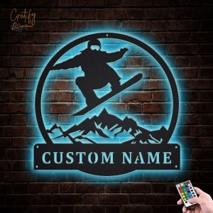 Custom Snowboarding Metal Sign With LED Lights, Personalized Snowboarding Sign, Snowboard Name Sign, Winter Sport Lover Wall Hanging image 7