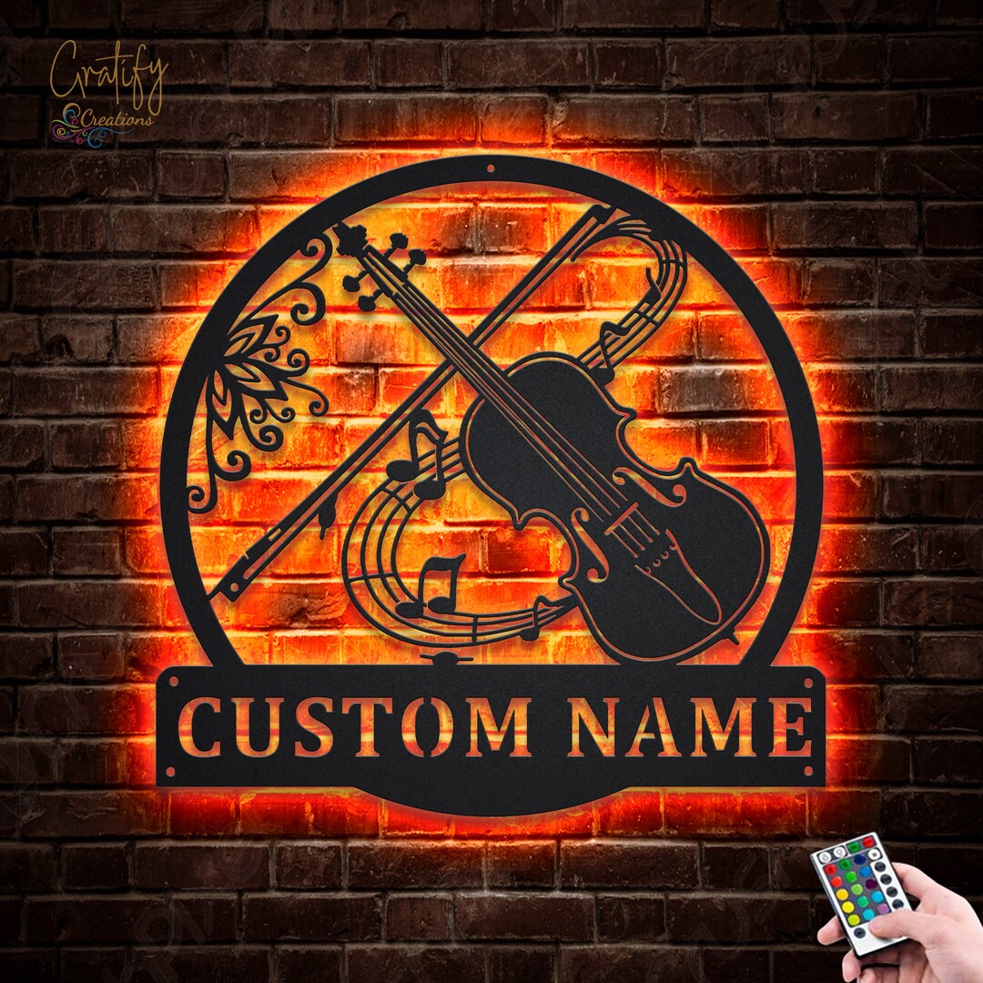 Viola Music Metal Sign With LED Lights, Custom Viola Music Metal Sign