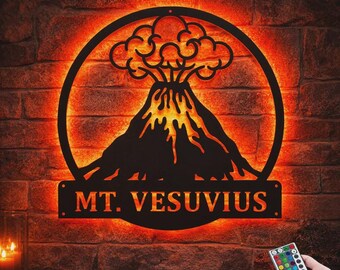 Volcano Metal Wall Art LED Lights v3, Volcano Metal Wall Art Signs RGB, Volcano Neon Metal Wall Decor, Volcano Wall Hanging