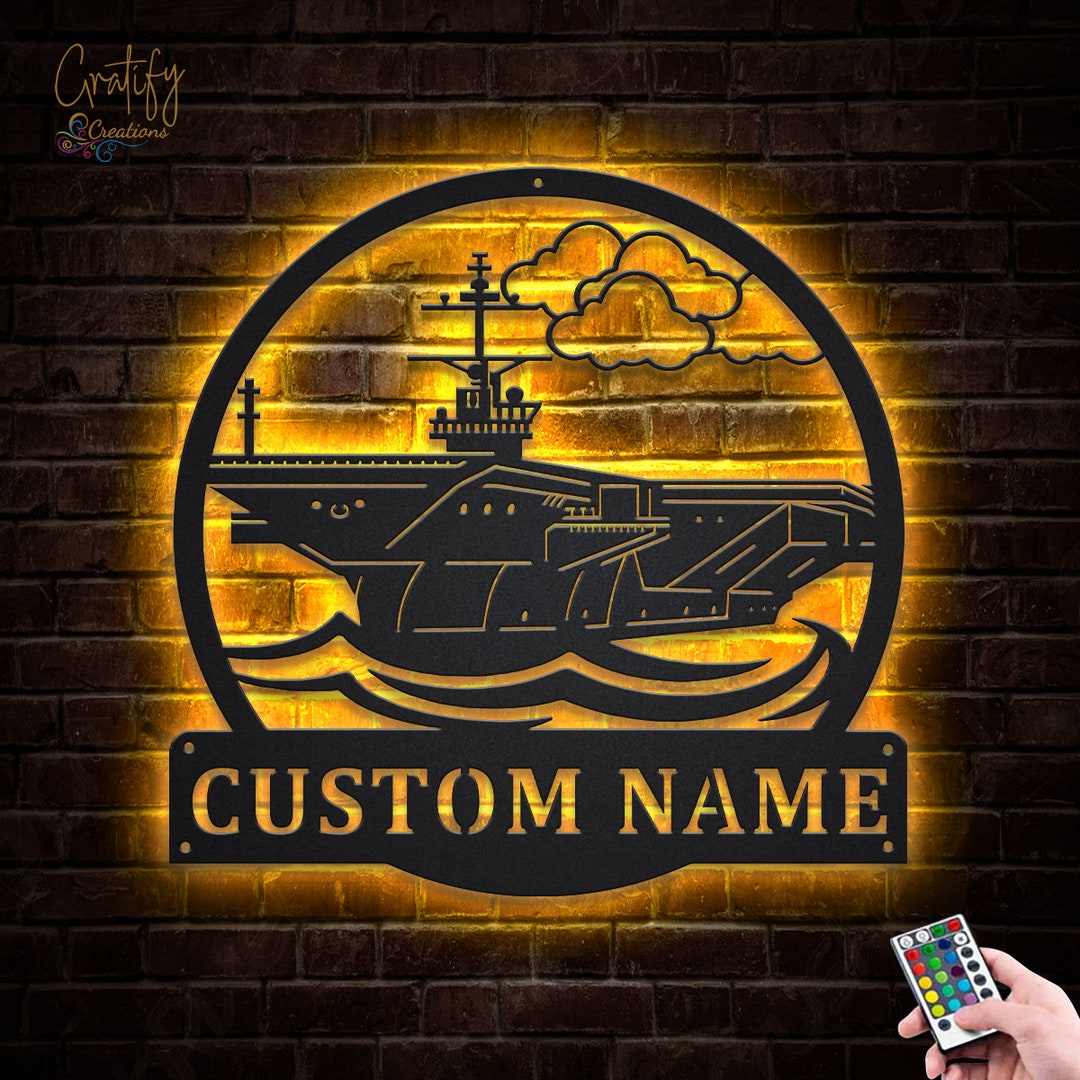 Aircraft Carrier Navy Metal Sign LED Lights, Custom Aircraft Carrier ...