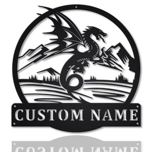 Custom Dragon Monogram Metal Sign Art v5, Personalized Dragon Metal Sign Custom Dragon Name Sign, Dragon Lover Decoration For Living Room
