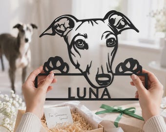 Cartello in metallo personalizzato con cane levriero, cartello in metallo personalizzato con cane levriero, cartello con nome del cane levriero, decorazione da parete per cani