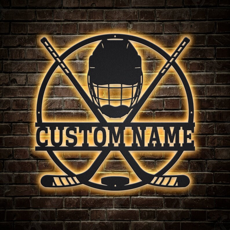 Hockey Stick Custom Metal Wall Art With LED Lights Etsy