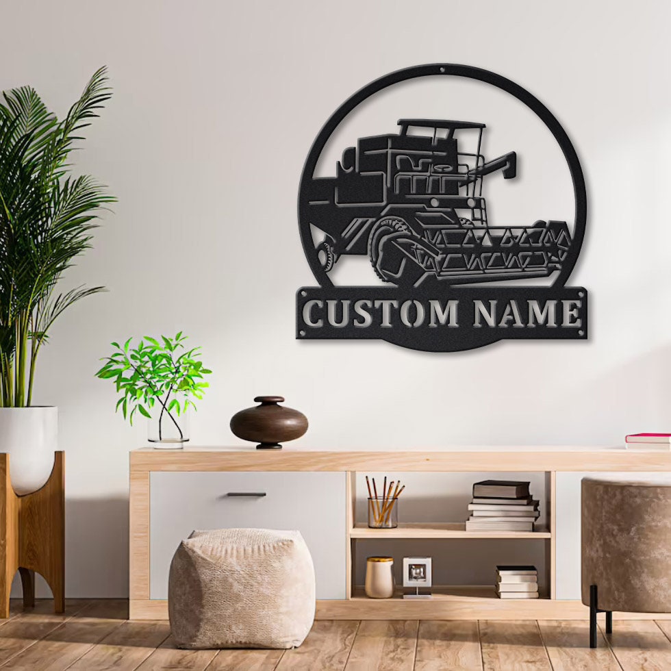 Custom Harvester Combine Farm Tractor Metal Wall Art With Led