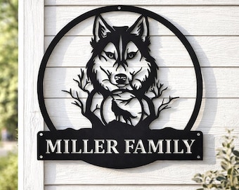 Custom Wolf Monogram Metal Sign | Personalized Wolf Wall Art Laser Cut Steel