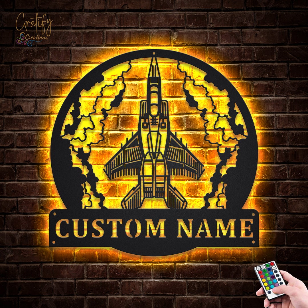 Jet Fighter Metal Sign LED Lights V6, Custom Jet Fighter Metal Sign ...