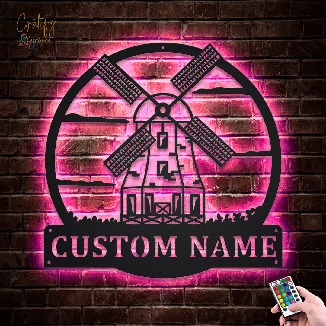 Windmill Metal Sign LED Lights V4, Custom Windmill Metal Sign, Windmill ...