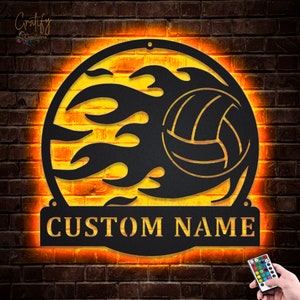Volleyball Metal Wall Art LED Lights v4, Volleyball Metal Wall Art Signs RGB, Volleyball Metal Wall Decor, Sport Wall Hanging