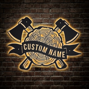 Woodworking Lumberjack Metal Sign LED Lights v1, Custom Lumberjack Metal Sign, Lumberjack Neon Metal Decor, Lumberjack Wall Hanging