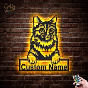 Somali Cat Metal Sign LED Lights, Custom Somali Cat Metal Sign, Cat Name Sign, Somali Cat Neon Metal Wall Decor, Somali Cat Wall Hanging