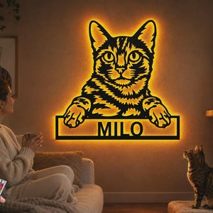 Custom Bengal Cat Metal Wall Art With LED Lights, Personalized Bengal Cat Metal Sign, Bengal Cat Wall Hanging For Decoration,Cat Metal Decor image 6