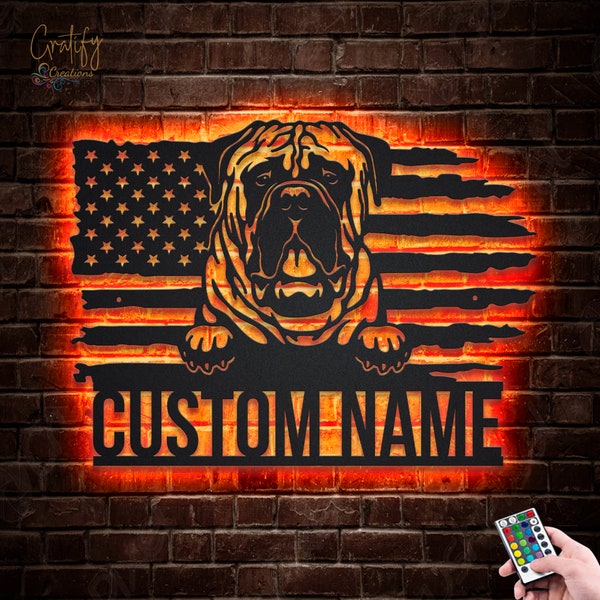 US Bullmastiff Dog Metal Sign LED Lights, Custom Bullmastiff Dog Metal Sign, Dog Name Sign, Pet Shop Name, Bullmastiff Dog Neon Metal Decor