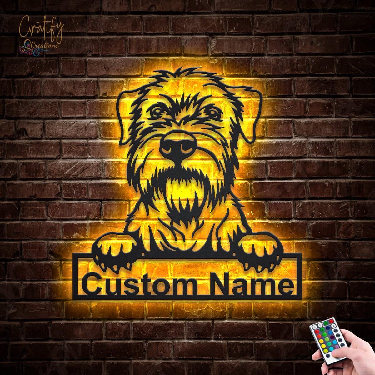 Wheaten Terrier Dog Metal Wall Art LED Lights, Custom Wheaten