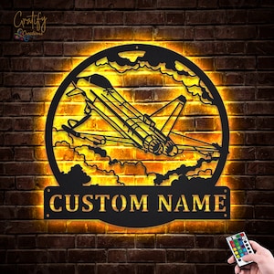Jet Fighter Metal Sign LED Lights v5, Custom Jet Fighter Metal Sign, Fighter Pilot Sign Military Plane Wall Decor, Air Force Wall Hanging