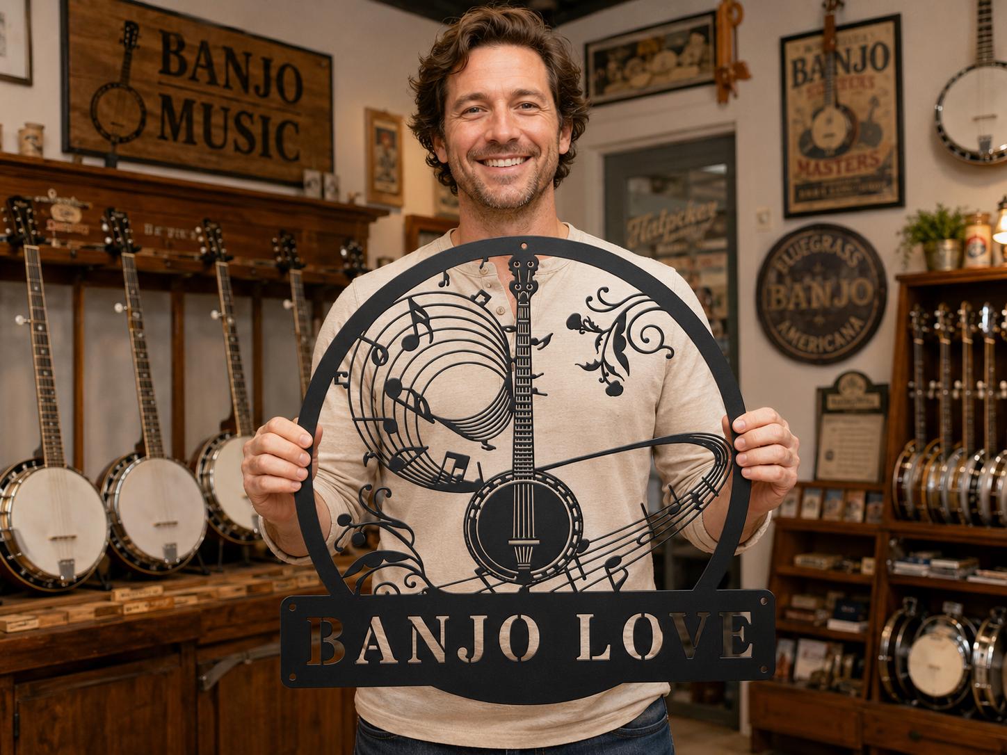 Personalized Banjo Monogram LED Metal Sign, RGB Color Changing