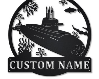 Submarine Monogram Metal Sign Art, Custom Submarine Metal Sign, Submarine Wall Hanging, Navy Submarine Metal Wall Decor