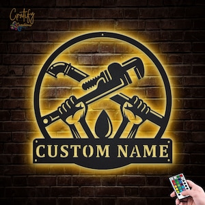 Plumbing Monogram Metal Wall Art LED Lights, Custom Plumbing Metal Signs, Plumber Neon Sign, Plumbing Wall Hanging For Decoration