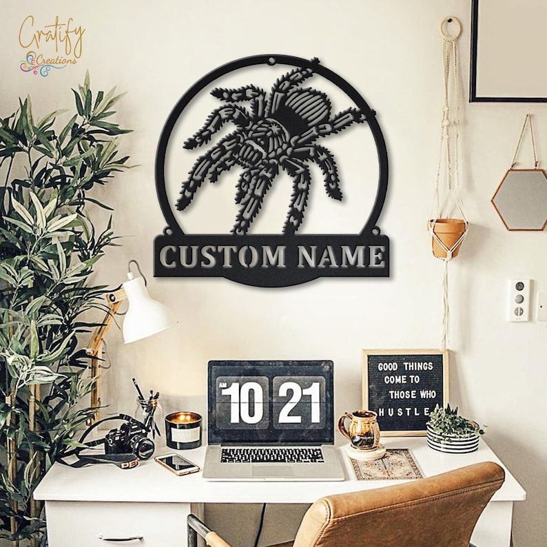 Spider Metal Sign Art LED Lights v3, Custom Tarantula Metal Wall Art Sign, Tarantula Neon Metal Wall Decor, Spider Wall Hanging image 6