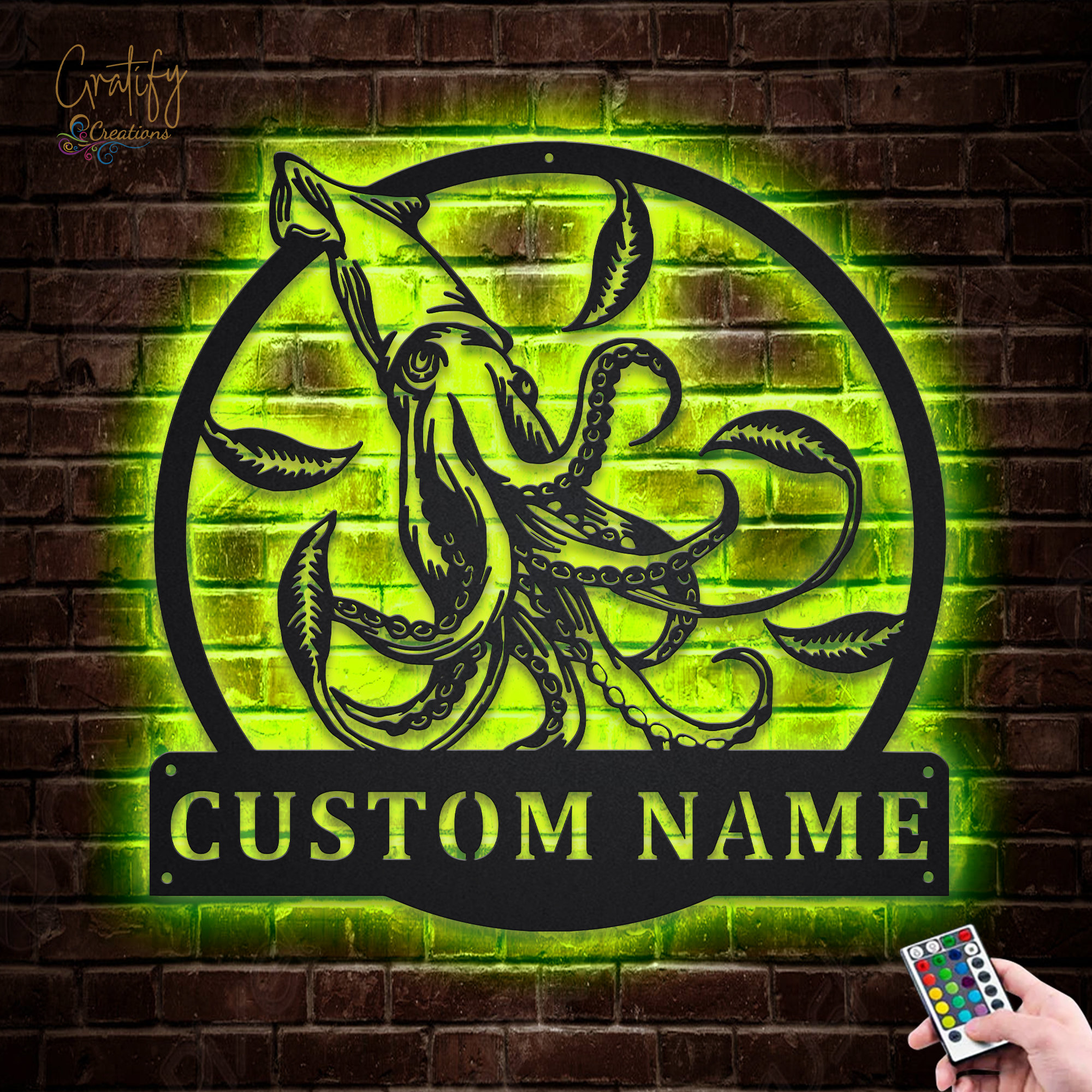 Squid Sign Design Giant Squid Metal Sign LED Lights, Custom Giant Squid Sign, Giant Squid ...