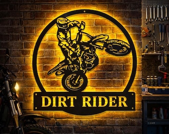 Motocross Dirt Bike LED Metal Wall Art | Personalized Biker Sign