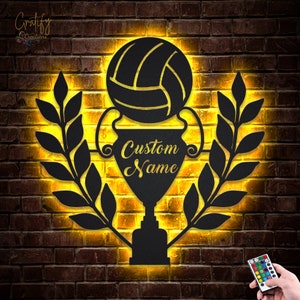 Volleyball Metal Wall Art LED Lights v7, Volleyball Metal Wall Art Signs RGB, Volleyball Metal Wall Decor, Sport Wall Hanging