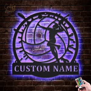 Volleyball Metal Wall Art LED Lights v3, Volleyball Metal Wall Art Signs RGB, Volleyball Metal Wall Decor, Sport Wall Hanging