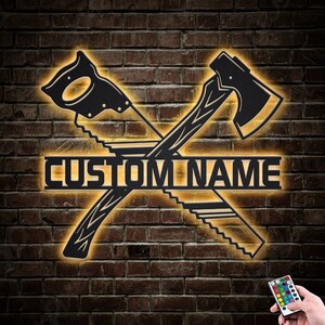 Lumberjack Axe Metal Wall Art LED Lights v1, Custom Lumberjack Metal Sign, Lumberjack Neon Metal Wall Decor, Lumberjack Wall Hanging