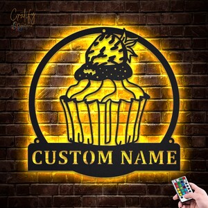 Cupcake Metal Wall Art LED Lights v4, Custom Cupcake Metal Sign, Cupcake Bakery Neon Metal Wall Decor,Bakery Kitchen Wall Hanging