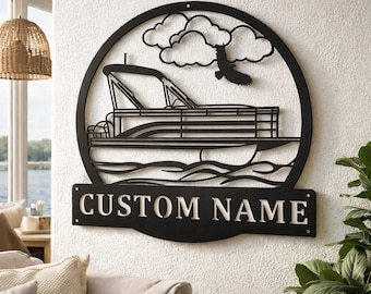 Custom Pontoon Boat Metal Signs Art, Custom Pontoon Boat Captian Metal Signs, Pontoon Captian Wall Hanging, Pontoon Boat Name House Sign