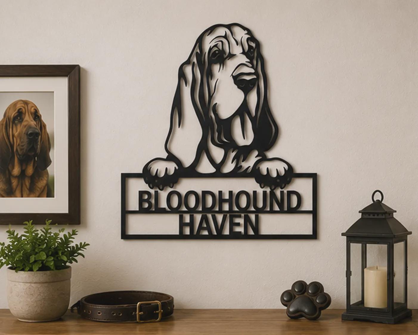 直筆サイン入 HOUND DOG「we are the HOUND DOG」 Bloodhound Dog Metal Sign Art, Custom Bloodhound Dog Metal Sign