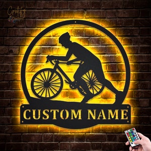 Bicycle Metal Sign LED Lights v4, Custom Bicycle Sport Metal Sign, Cycling Neon Metal Sign, Cyclist And Biker, Bicycle Wall Hanging