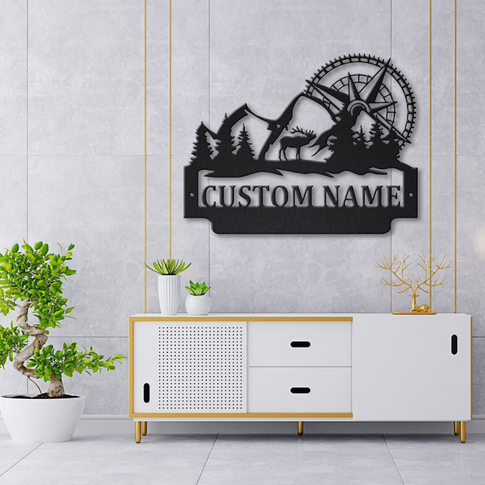 Nature Mountain Forest Metal Wall Art LED Lights Mountain Deer Etsy