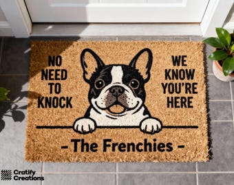 Französische Bulldogge Peekaboo Fußmatte - Lustige Willkommensmatte für die Veranda oder den Eingangsbereich, keine Notwendigkeit, an dem Design zu klopfen