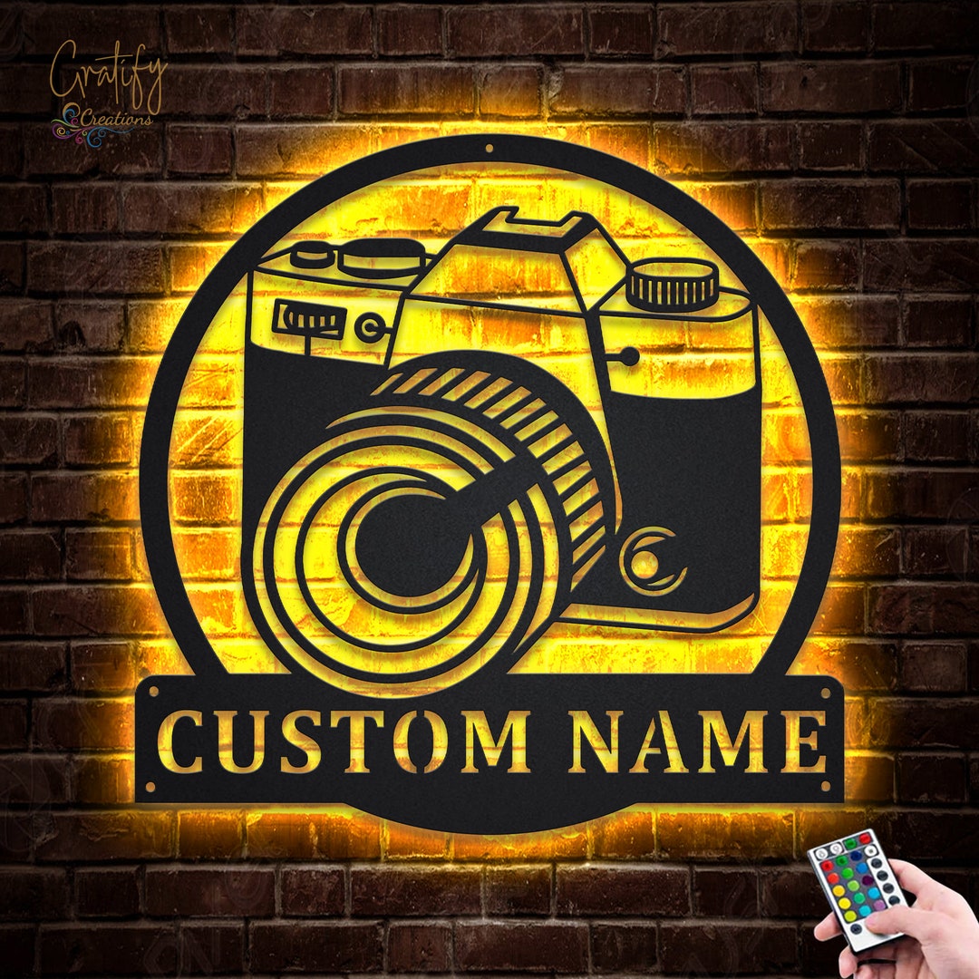 Camera Photography LED Metal Sign, Custom Neon Decor for Photographers ...