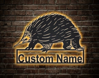 Personalized Echidna Animal Metal Sign With LED Lights, Custom Echidna Animal Metal Sign, Echidna Animal Gift