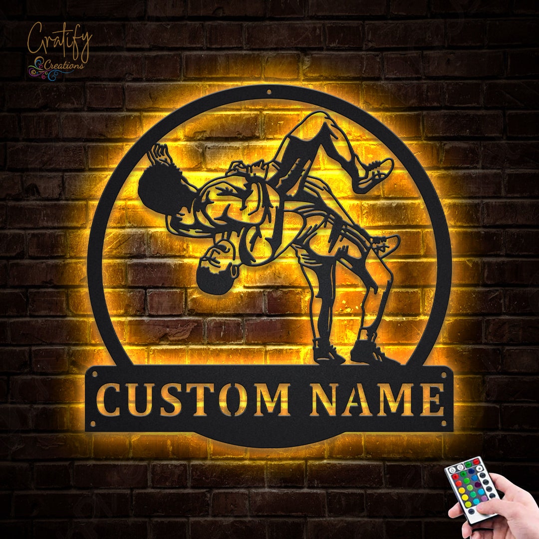 Wrestling Sport Metal Sign LED Lights V6, Custom Wrestling Metal Sign