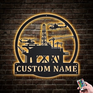 Oilfield Metal Sign LED Lights v1, Custom Oilfield Metal Sign, Oil Field Roughneck Name Sign, Oil Field Neon Metal Wall Decor