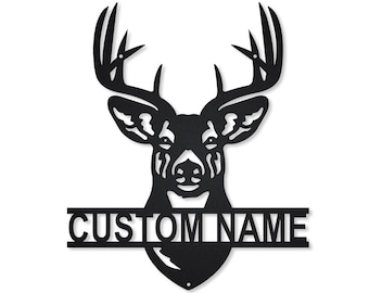 Niestandardowy metalowy znak z napisem „Deer Hunting”, spersonalizowany metalowy znak z imieniem jelenia, metalowy znak z imieniem jelenia, prezent dla taty myśliwego, wiszący na ścianie jeleń