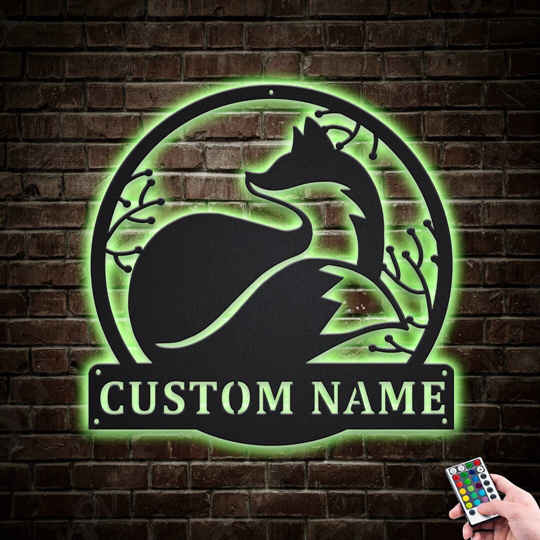 Fox Animal Metal Sign LED Lights V2, Custom Fox Animal Metal Wall Art ...