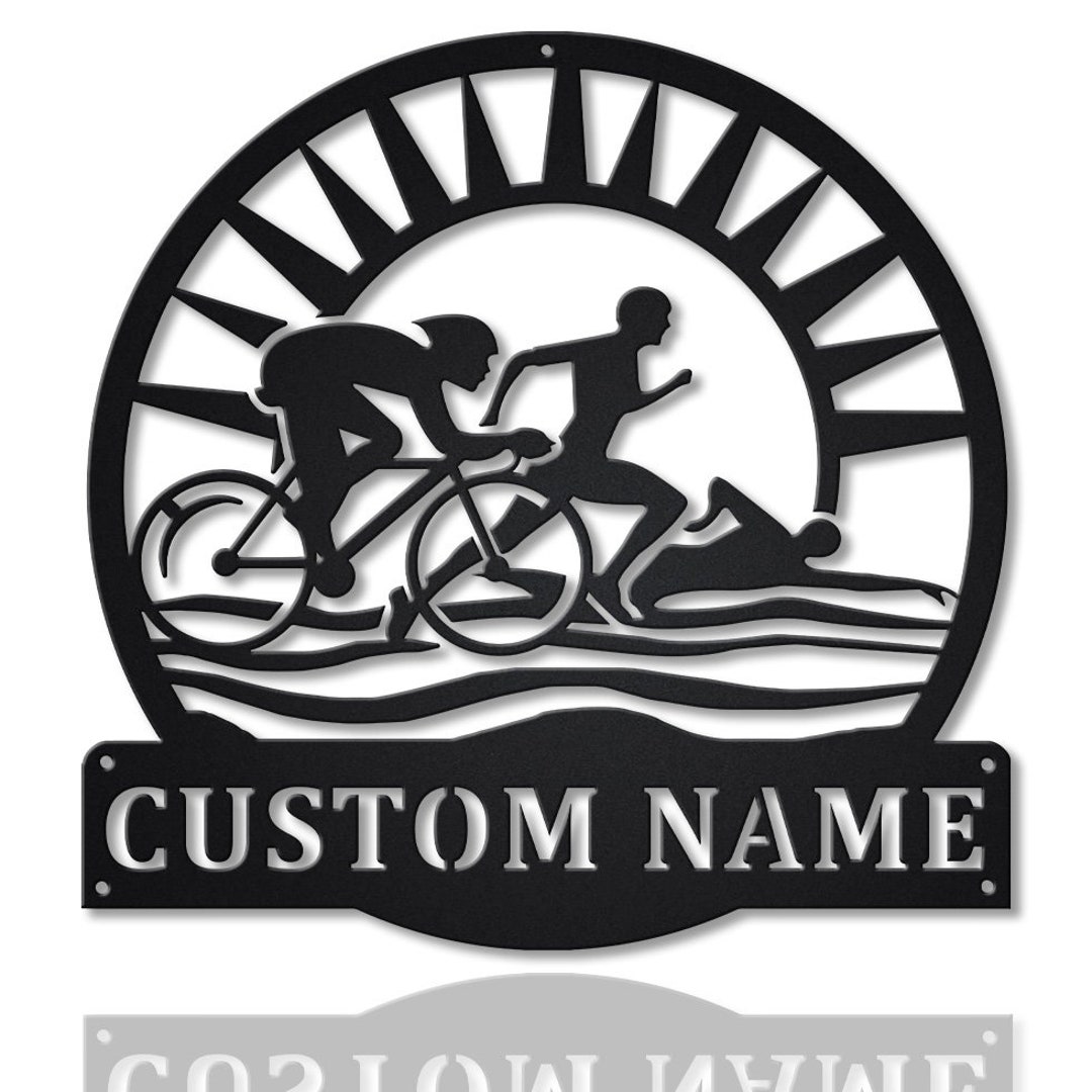 Custom Triathlon Monogram Metal Sign Art, Personalized Triathlon Sport