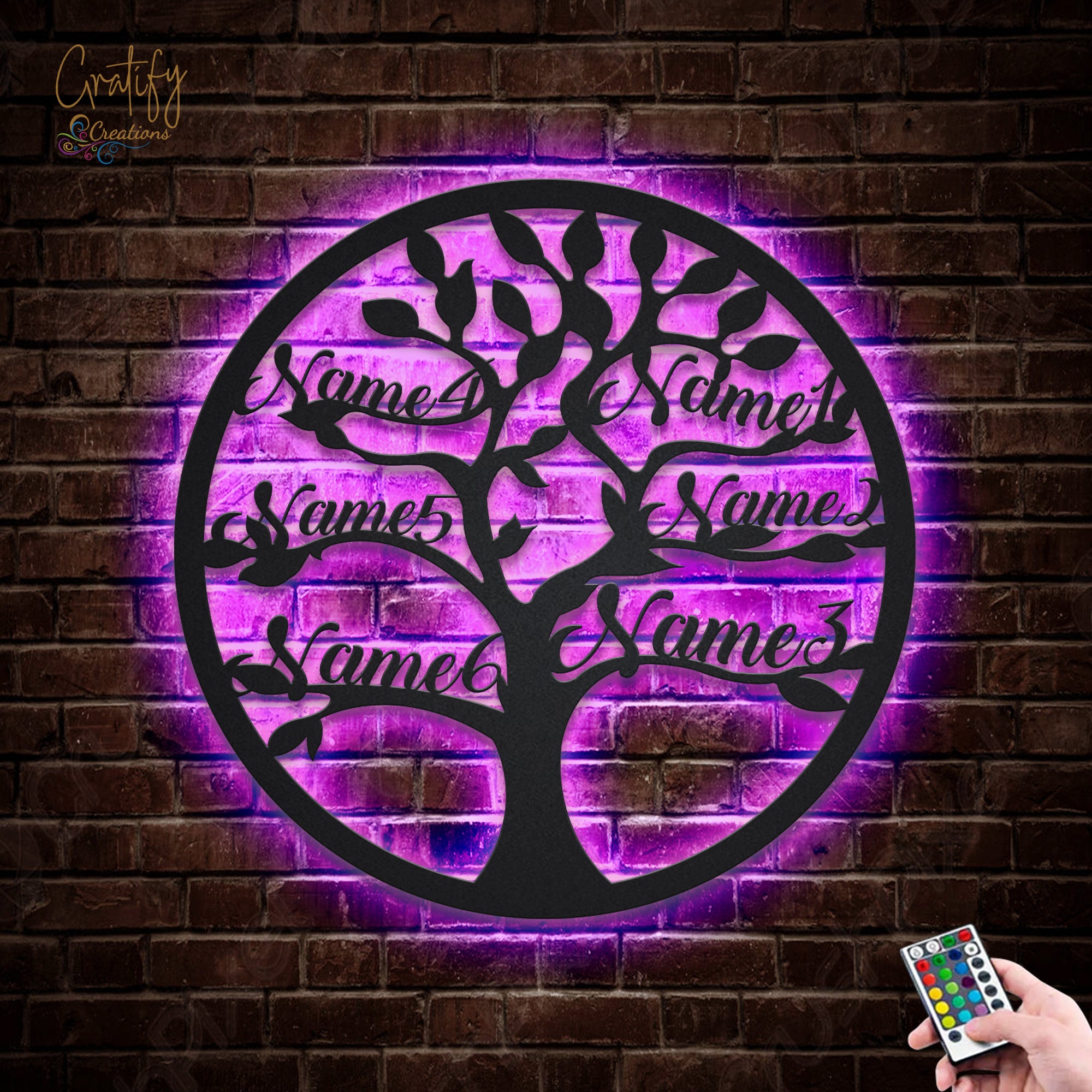 Tree of Life Metal Wall Art With LED Lights, Custom Family Metal Signs ...