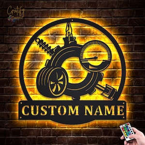 Mechanic Tools Metal Wall Art LED Lights v3, Custom Mechanic Metal Sign, Mechanic Neon Metal Wall Decor, Mechanic Wall Hanging