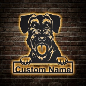 Custom Giant Schnauzer Dog Metal Sign With LED Lights, Personalized Giant Schnauzer Sign, Metal Dog Sign, Giant Schnauzer Sign