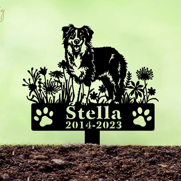 Australian Shepherds Sign , Custom Dog Memorial Stake, Metal Stake, Sympathy Sign, Pet Grave Marker, Remembrance Stake,  Pet Memorial Gifts