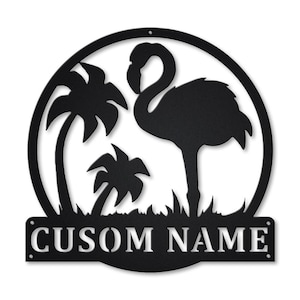 Flamingo Animal Monogram Metal Sign Art, Custom Flamingo Metal Sign, Flamingo Lover Sign Decoration For Living Room