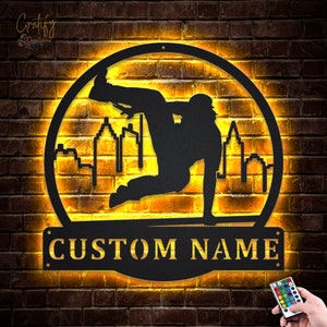 Parkour Monogram Metal Sign With LED Lights, Custom Parkour Metal Wall Art, Parkour Neon Sign Wall Decor, Soprt Name Sign Wall Decor
