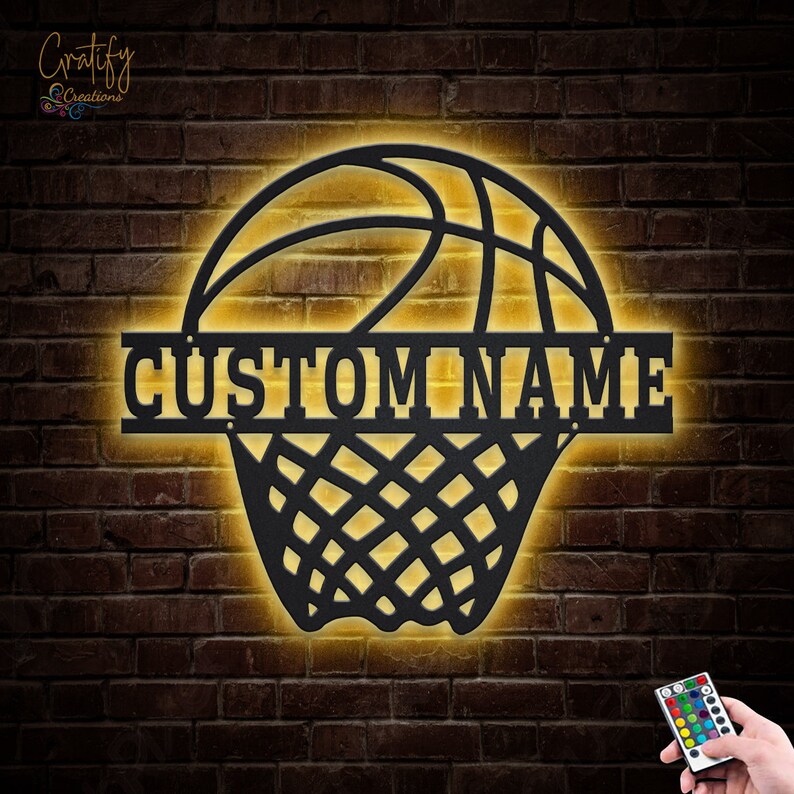 Custom Basketball Metal Wall Art With LED Lights Personalized Etsy