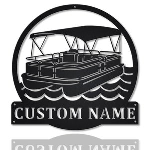 Custom Pontoon Boat Metal Sign Art v2, Personalized Pontoon Boat Monogram Metal Sign, Metal Boat Sign, Pontoon Circle Home Decor